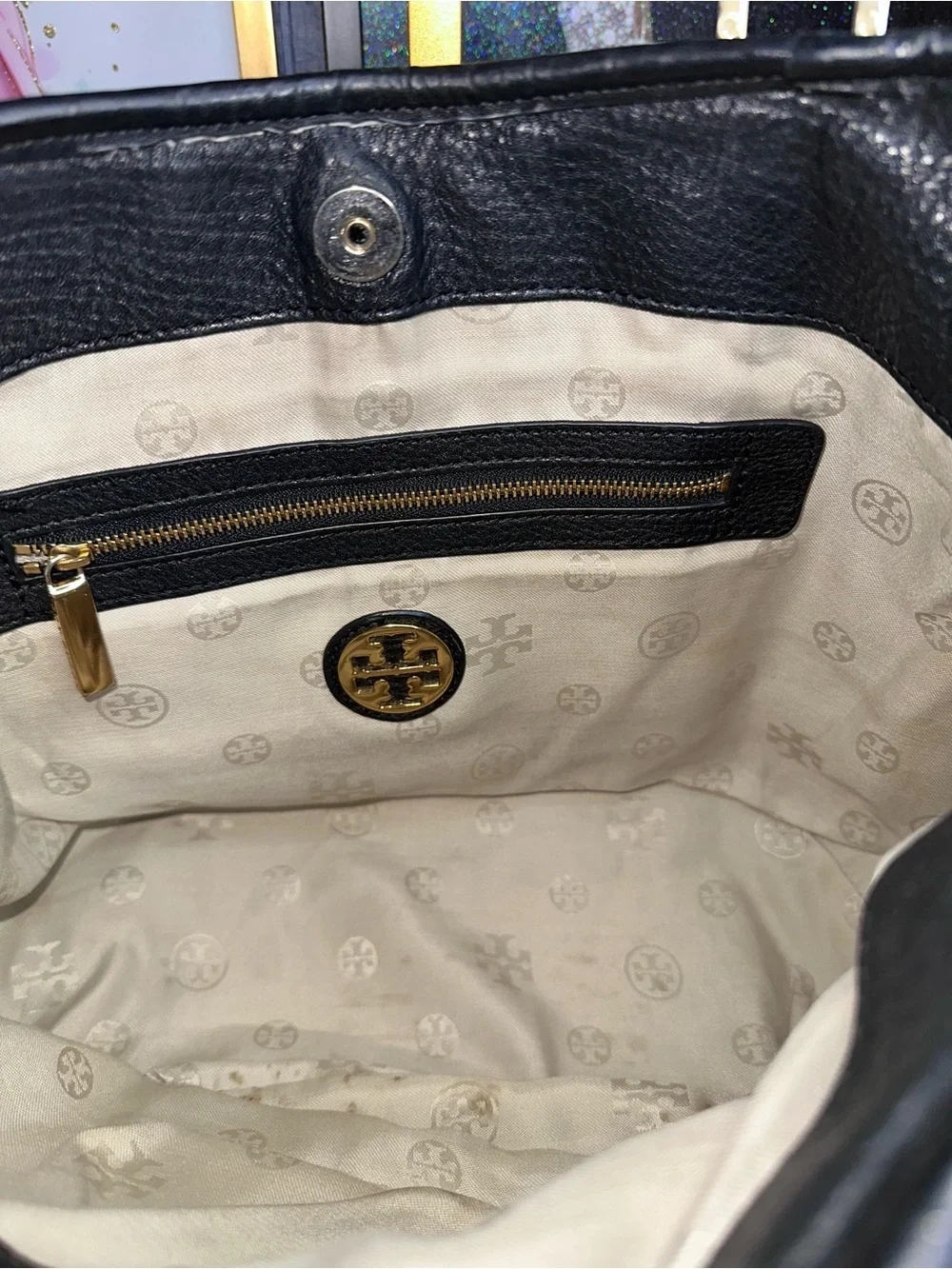 Tory Burch Black Pebbled Leather Amanda Tote Shoulder Bag